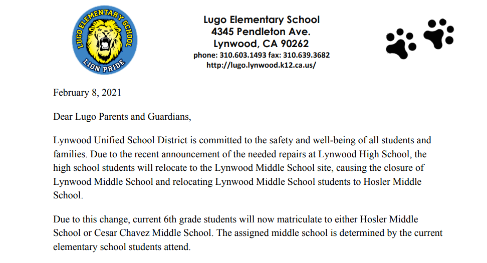 Closure of Lynwood Middle School and relocation